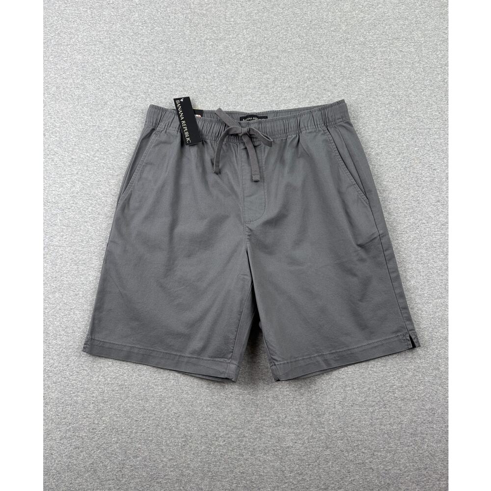 NWT Banana Republic Mens S Pull-On Shorts Gray Stretch Cotton Twill Relaxed Fit